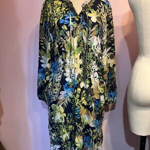 J. Crew Blue and Green Floral silk dress